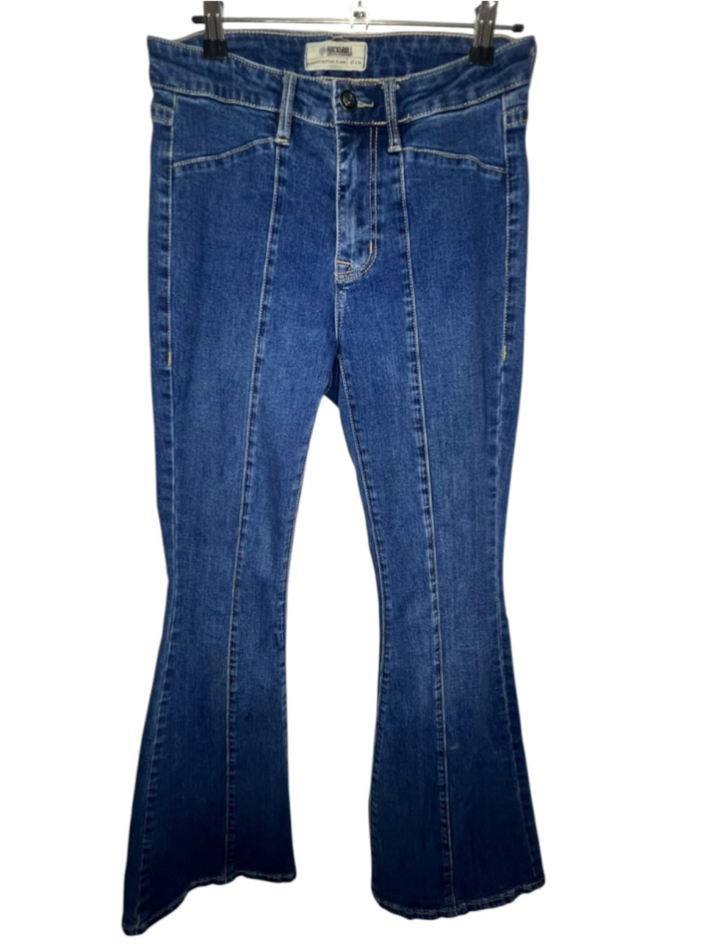 Rock & Roll Medium Wash Bargain Button Flare High Rise Denim Jeans